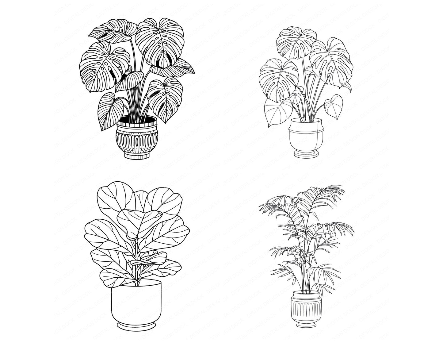 Line Art Houseplant Clipart Set (DDD014476)