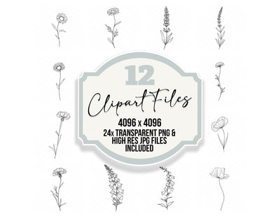 Line Art Wildflower Clipart Set (DDD014477)