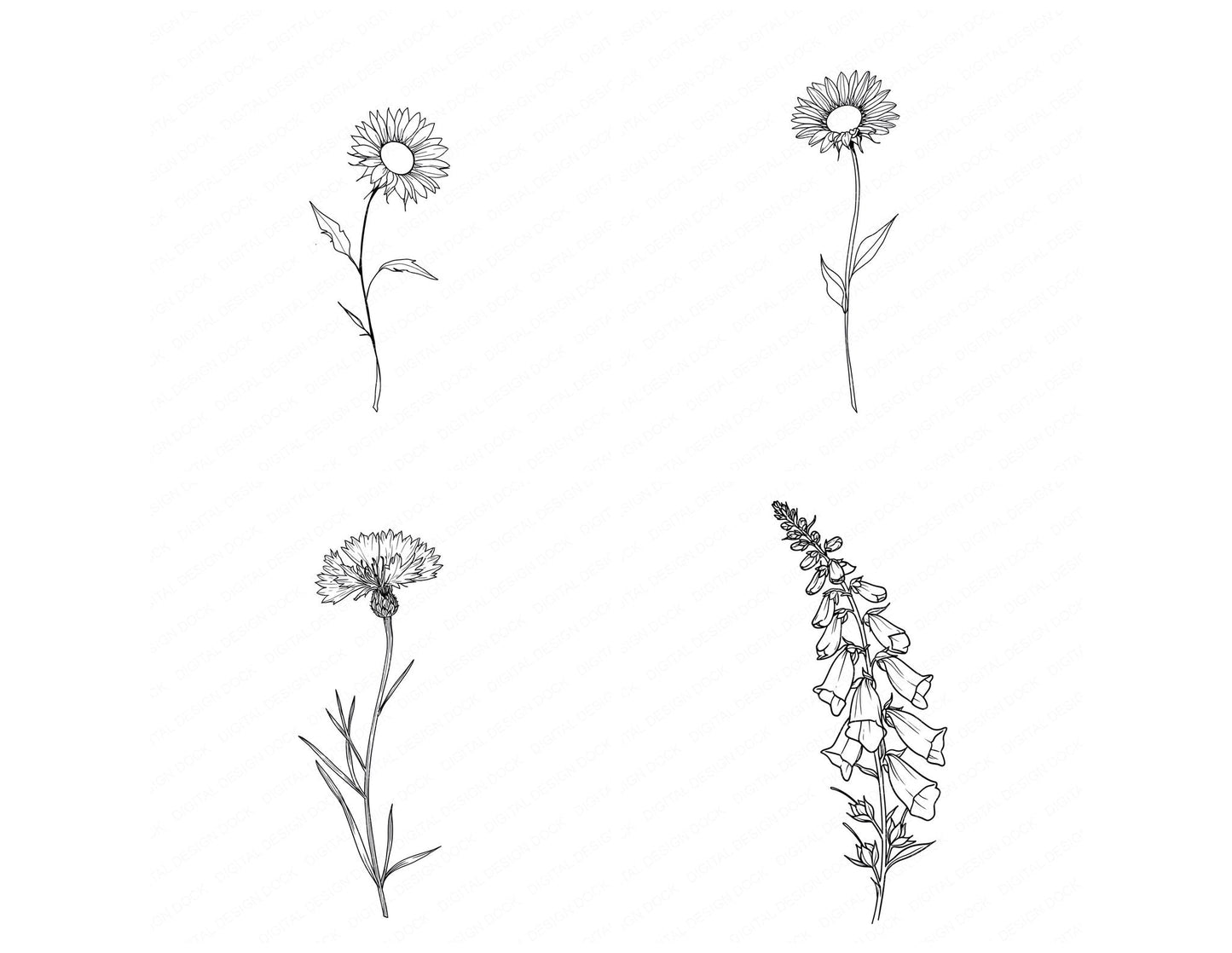 Line Art Wildflower Clipart Set (DDD014477)