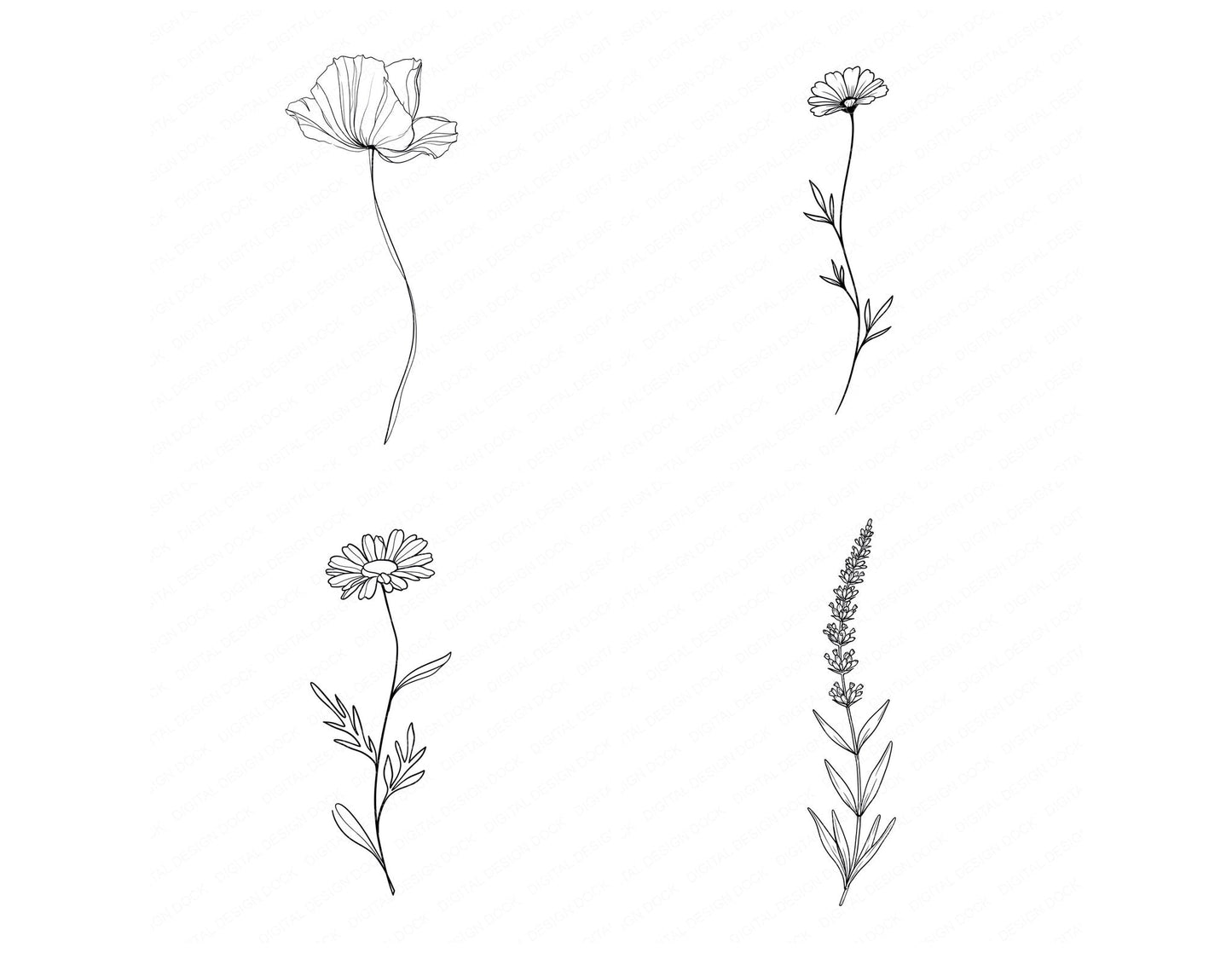 Line Art Wildflower Clipart Set (DDD014477)