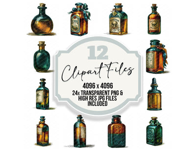 Vintage Apothecary Bottle Clipart Set (DDD014478)