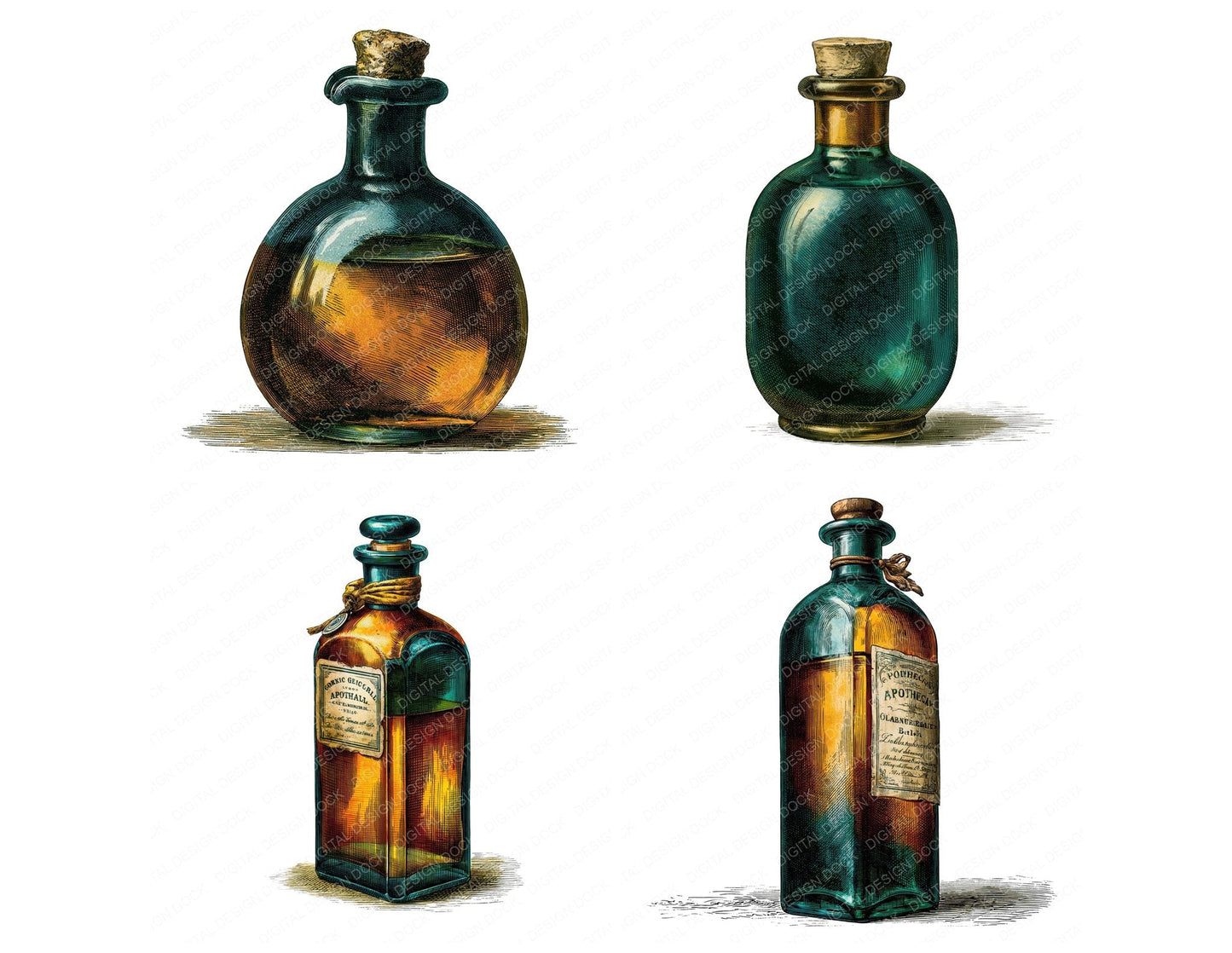 Vintage Apothecary Bottle Clipart Set (DDD014478)