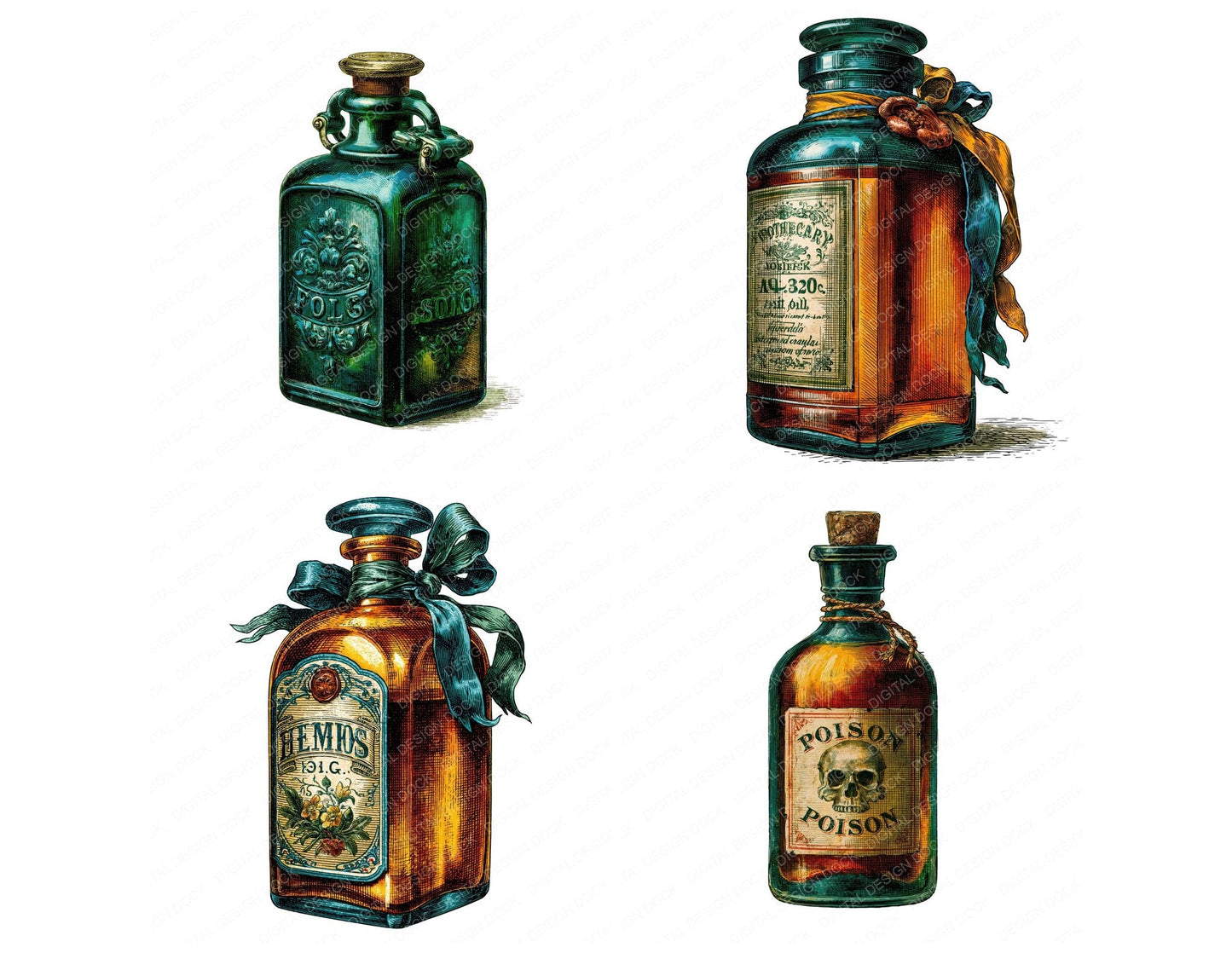 Vintage Apothecary Bottle Clipart Set (DDD014478)