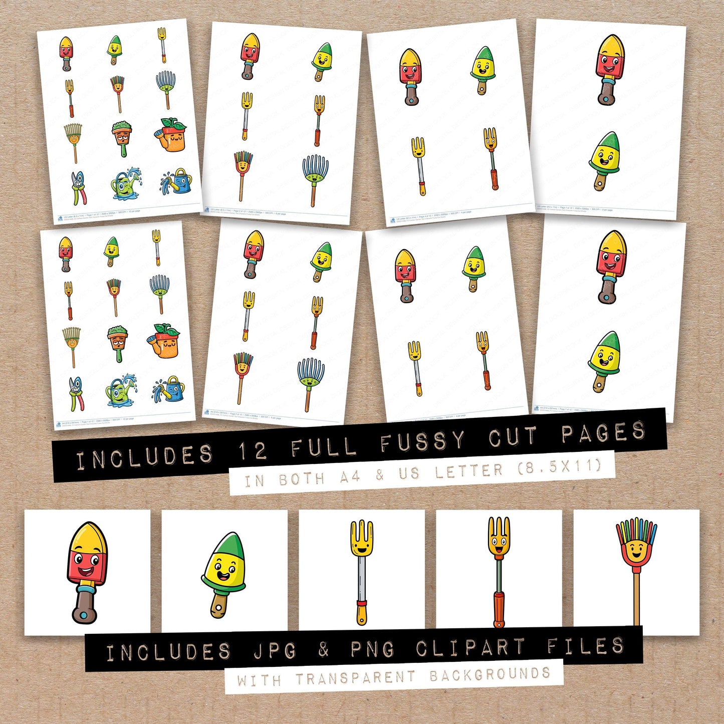 Cartoon Garden Tool Character Fussy Cut Sheets (DDD014486)