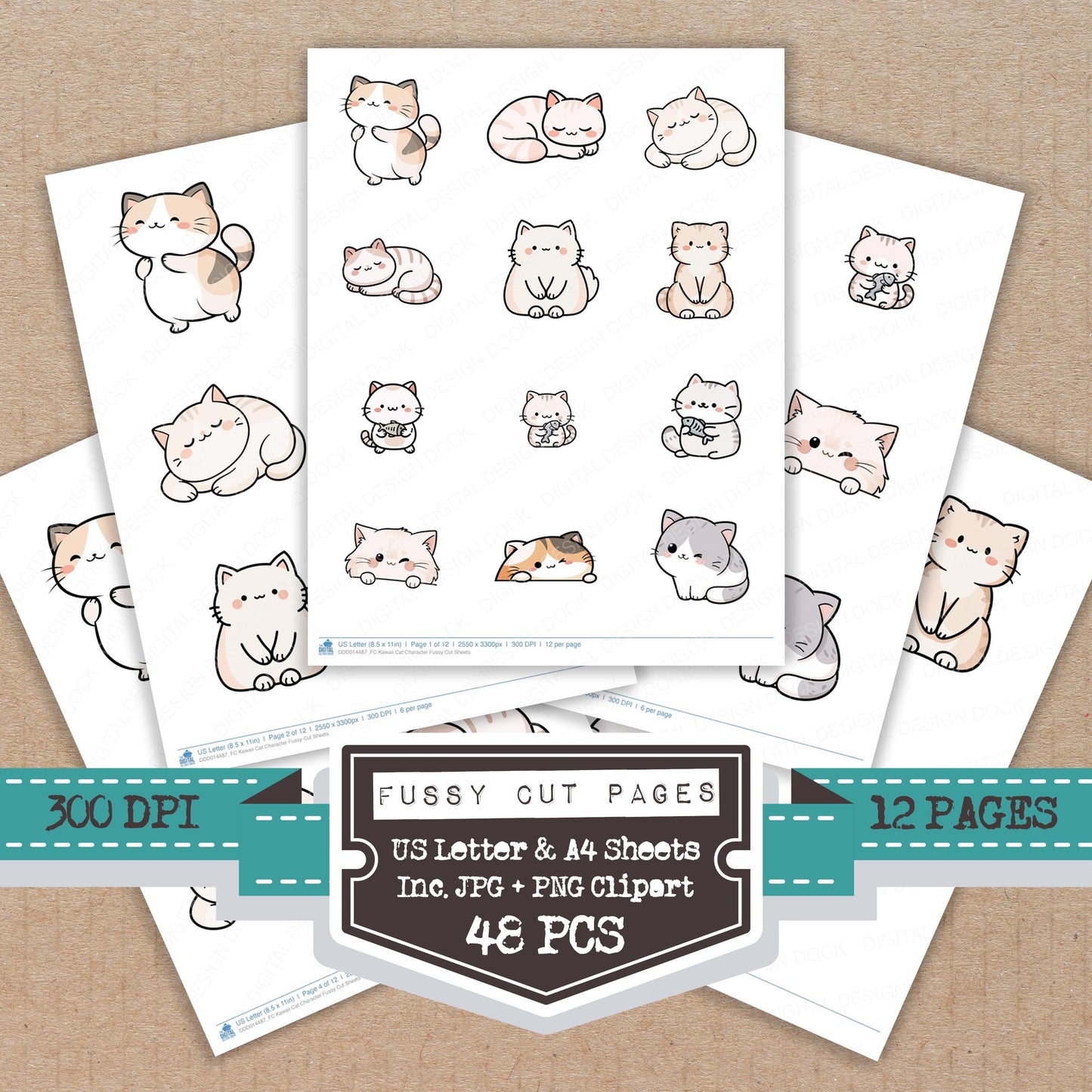 Kawaii Cat Character Fussy Cut Sheets (DDD014487)