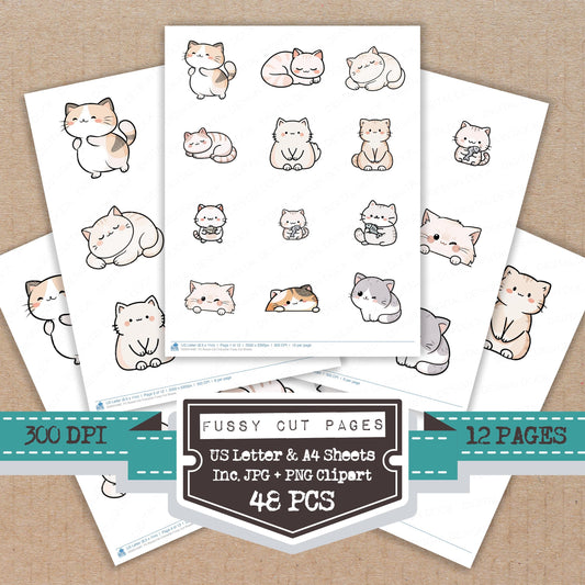 Kawaii Cat Character Fussy Cut Sheets (DDD014487)