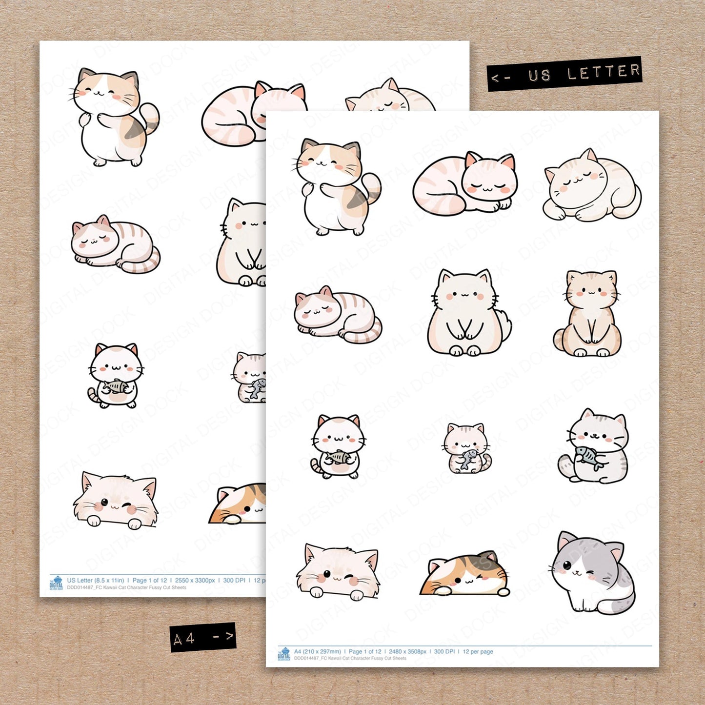 Kawaii Cat Character Fussy Cut Sheets (DDD014487)