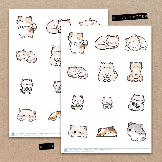 Kawaii Cat Character Fussy Cut Sheets (DDD014487)