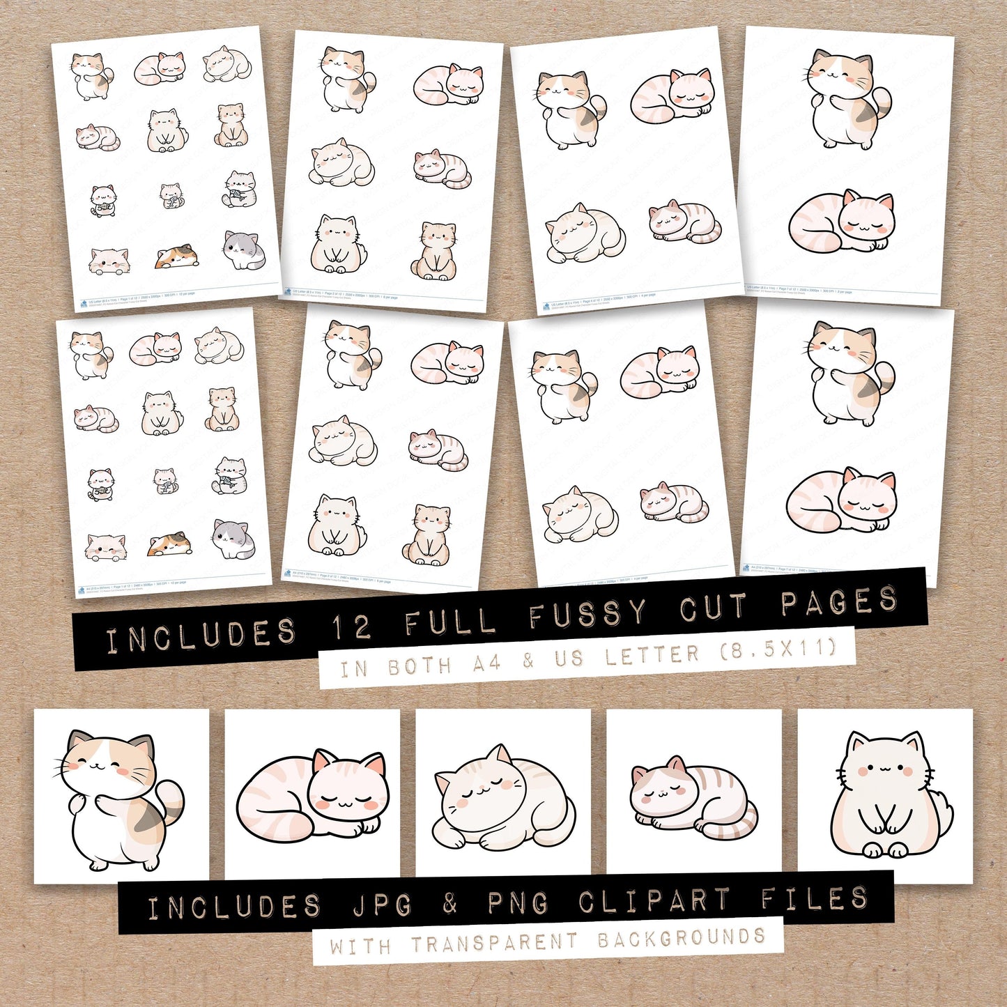 Kawaii Cat Character Fussy Cut Sheets (DDD014487)
