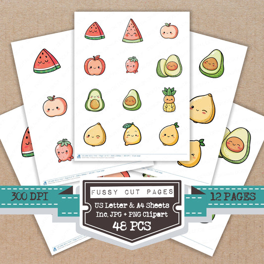 Kawaii Fruit Character Fussy Cut Sheets (DDD014488)