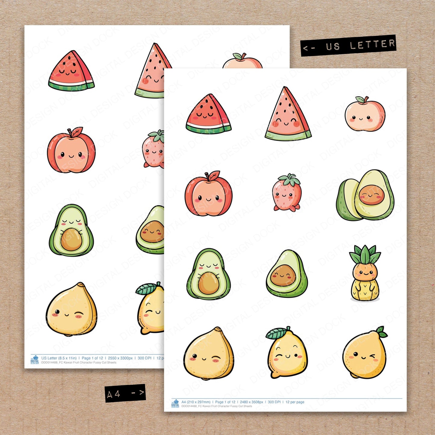 Kawaii Fruit Character Fussy Cut Sheets (DDD014488)