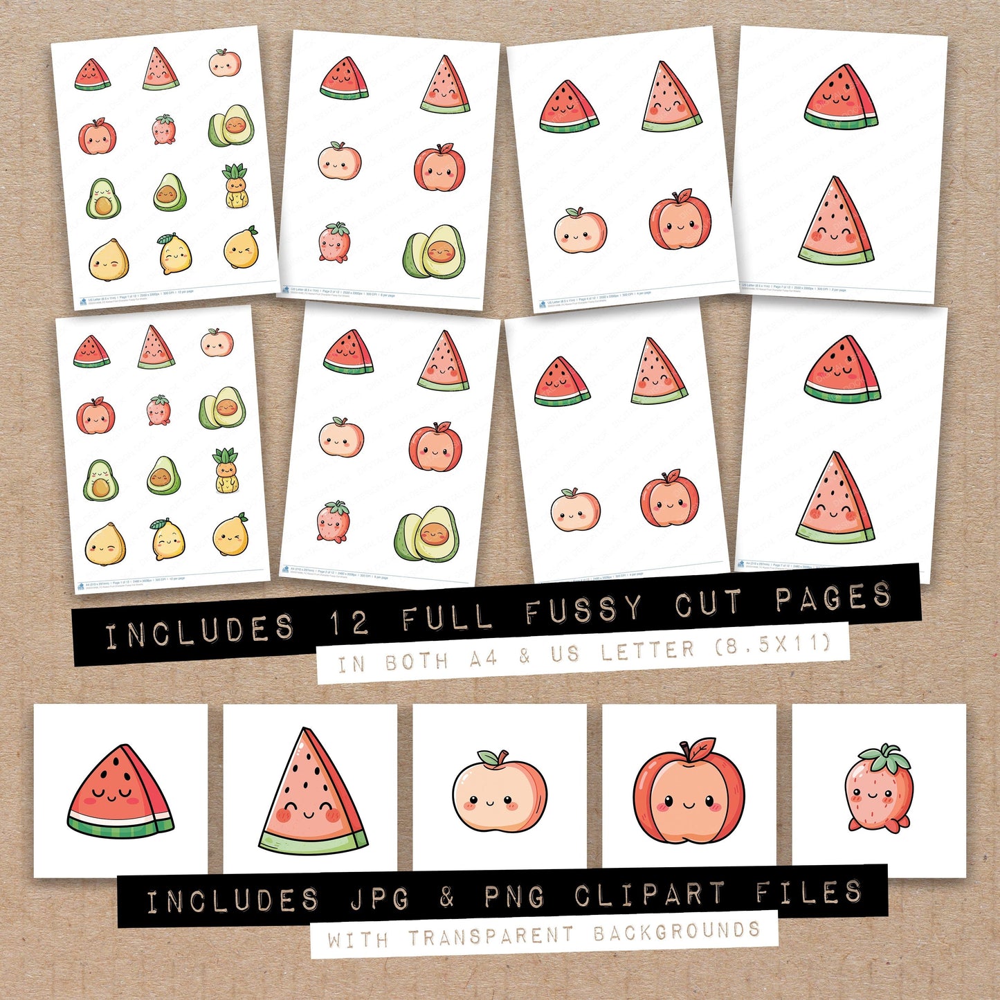 Kawaii Fruit Character Fussy Cut Sheets (DDD014488)
