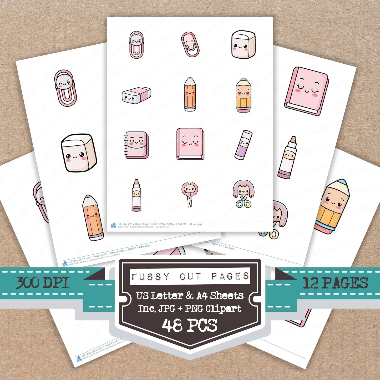 Kawaii Stationery Character Fussy Cut Sheets (DDD014489)