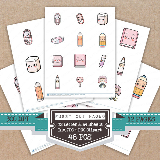 Kawaii Stationery Character Fussy Cut Sheets (DDD014489)