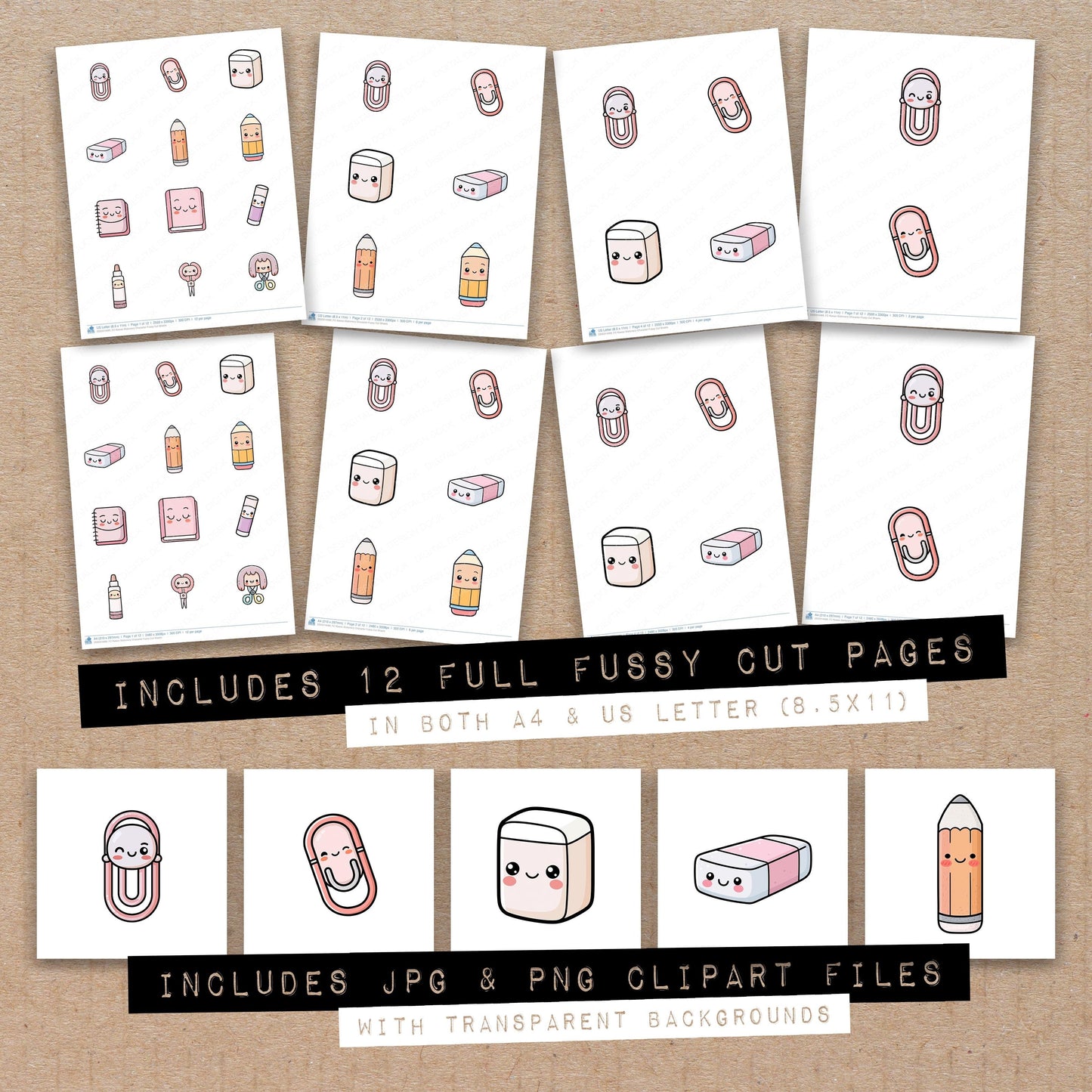 Kawaii Stationery Character Fussy Cut Sheets (DDD014489)
