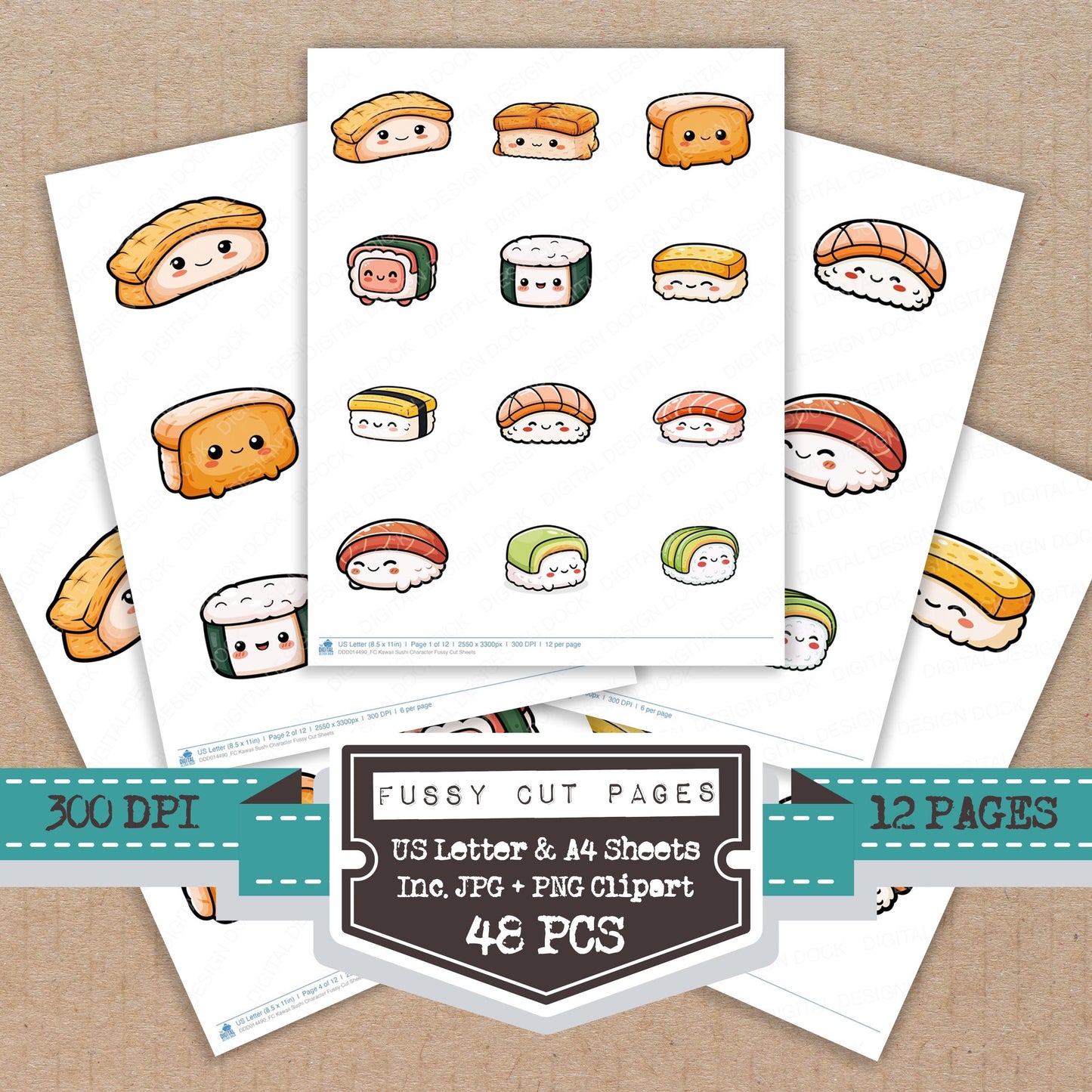 Kawaii Sushi Character Fussy Cut Sheets (DDD014490)