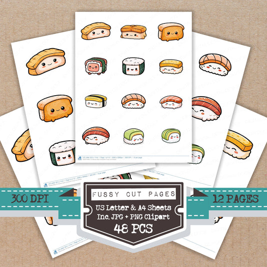 Kawaii Sushi Character Fussy Cut Sheets (DDD014490)