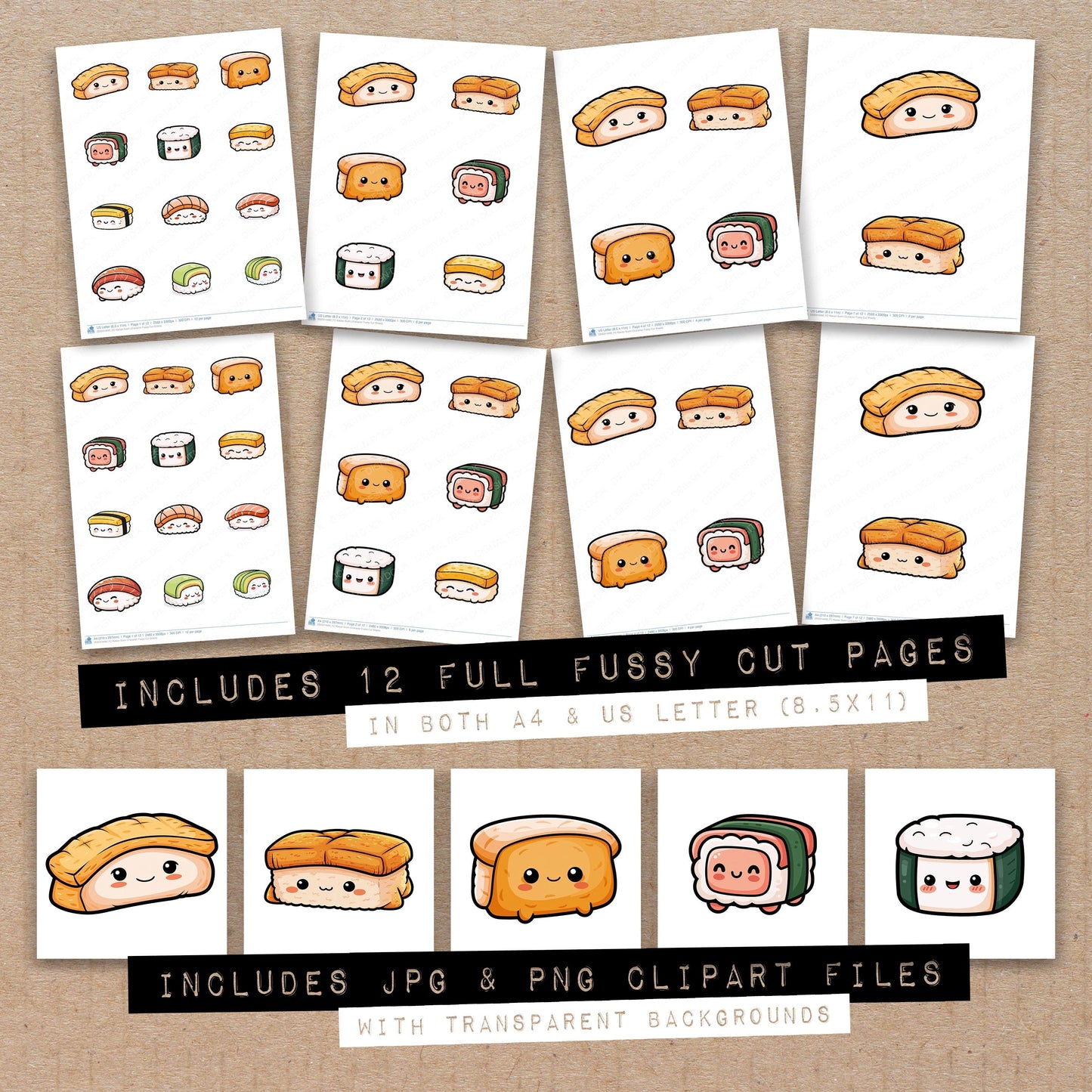 Kawaii Sushi Character Fussy Cut Sheets (DDD014490)