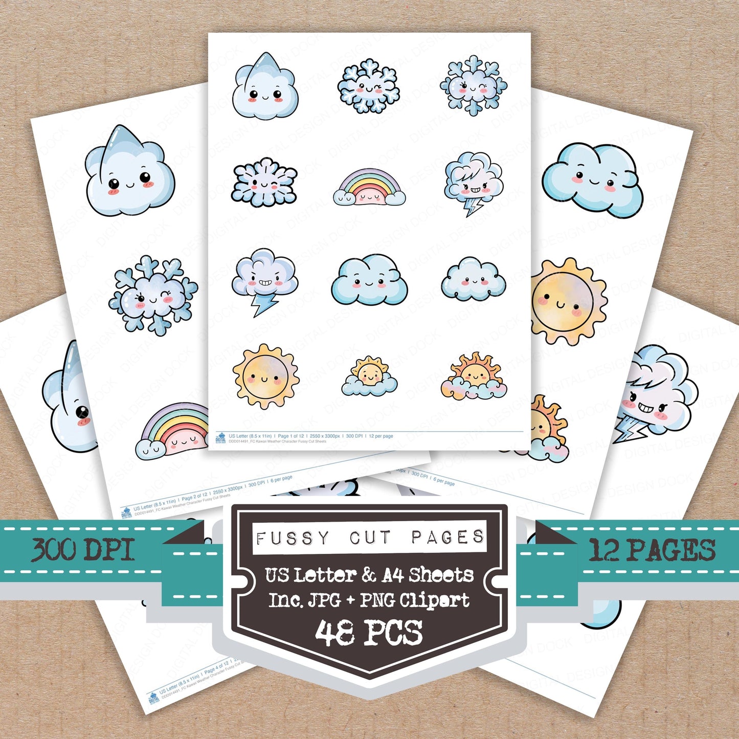 Kawaii Weather Character Fussy Cut Sheets (DDD014491)