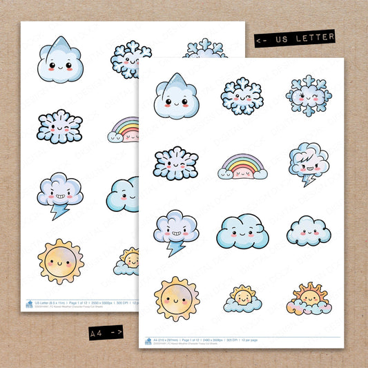 Kawaii Weather Character Fussy Cut Sheets (DDD014491)