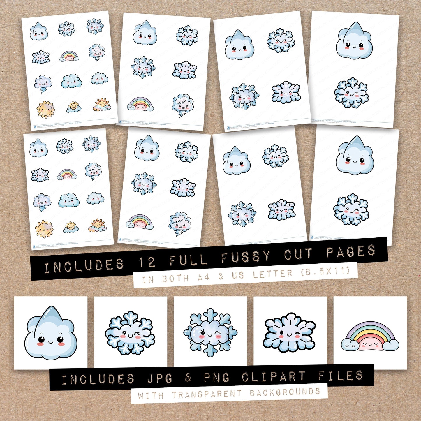 Kawaii Weather Character Fussy Cut Sheets (DDD014491)