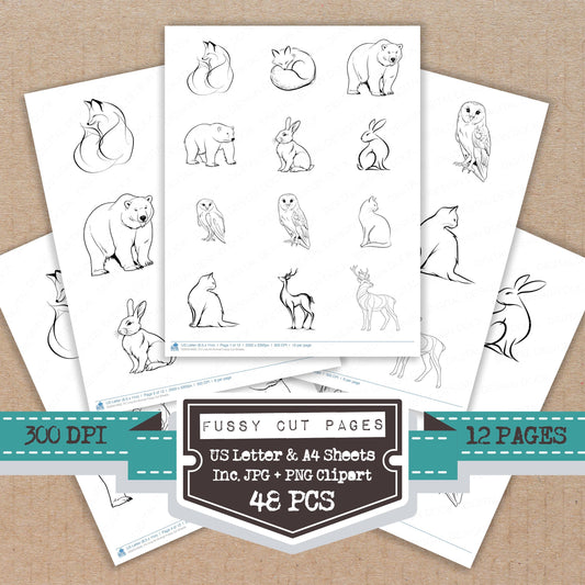 Line Art Animal Fussy Cut Sheets (DDD014492)