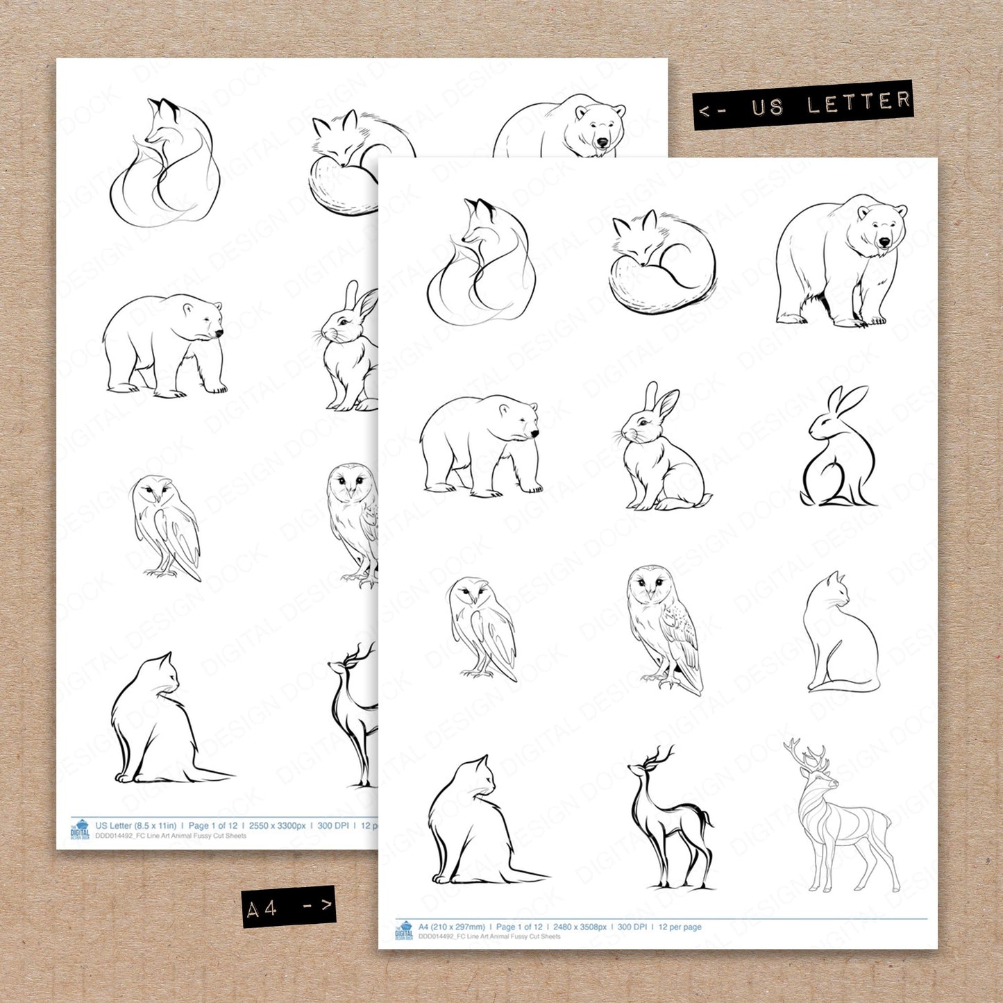 Line Art Animal Fussy Cut Sheets (DDD014492)