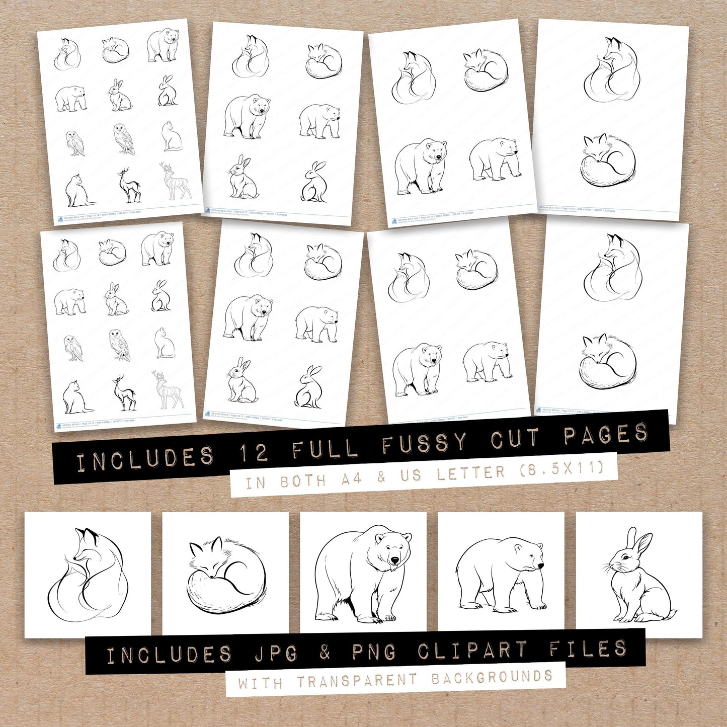 Line Art Animal Fussy Cut Sheets (DDD014492)