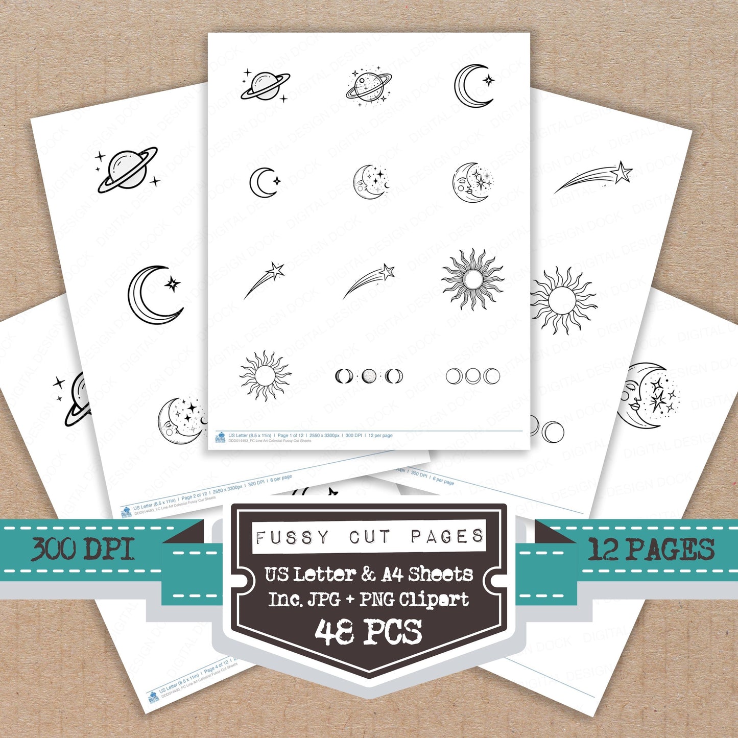 Line Art Celestial Fussy Cut Sheets (DDD014493)