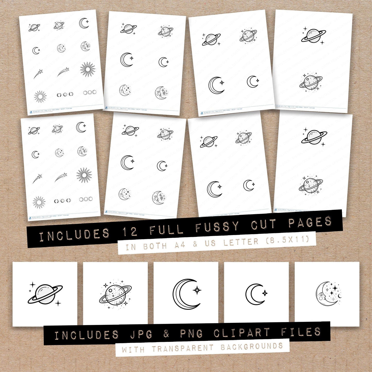 Line Art Celestial Fussy Cut Sheets (DDD014493)