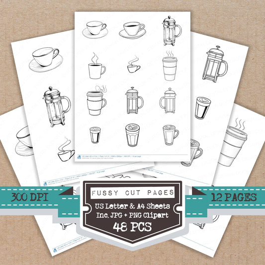 Line Art Coffee Cup Fussy Cut Sheets (DDD014494)