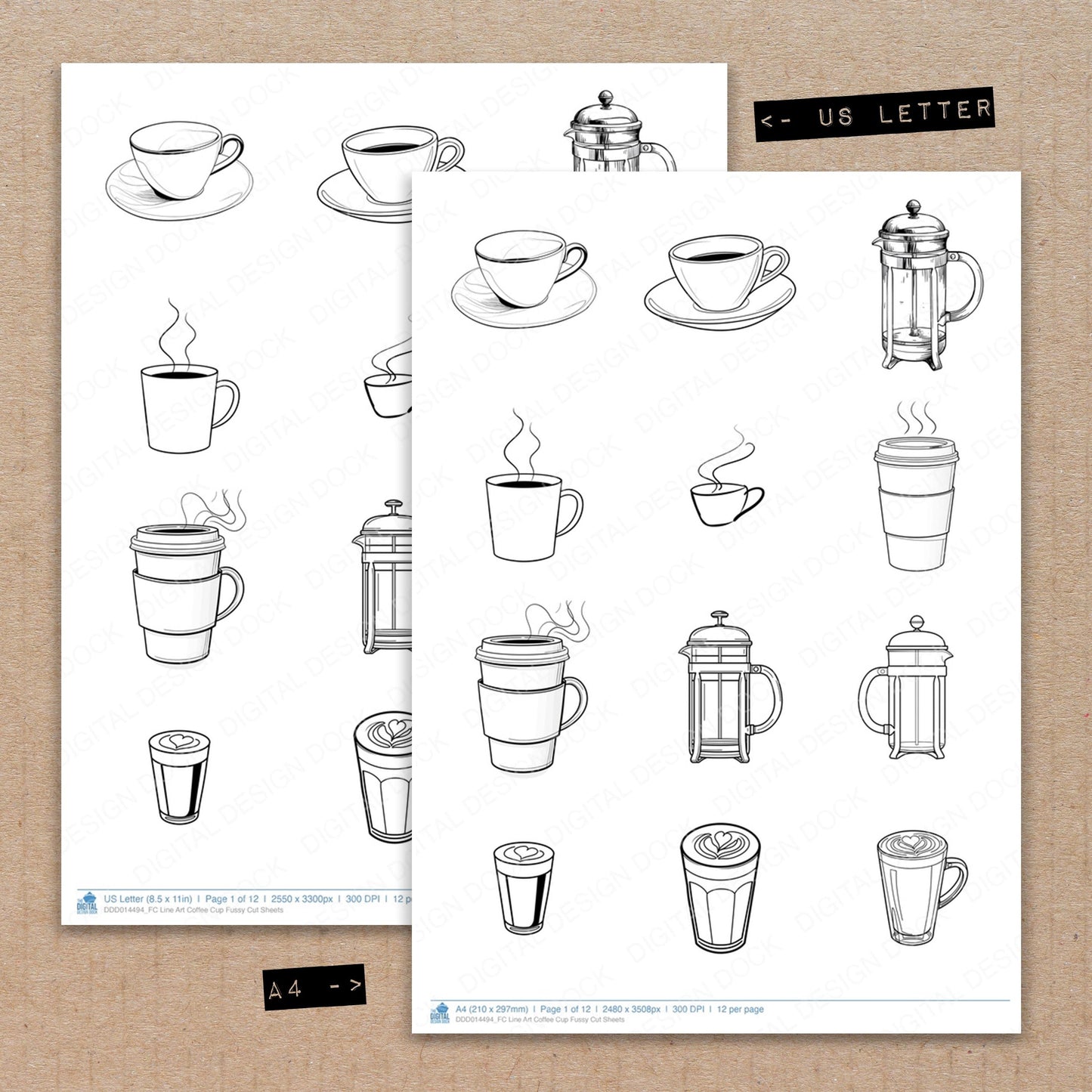 Line Art Coffee Cup Fussy Cut Sheets (DDD014494)