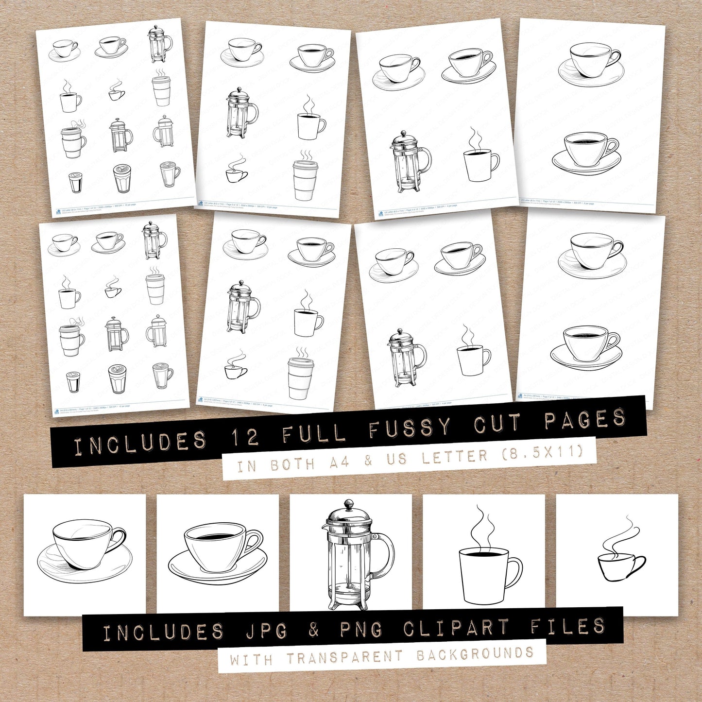 Line Art Coffee Cup Fussy Cut Sheets (DDD014494)