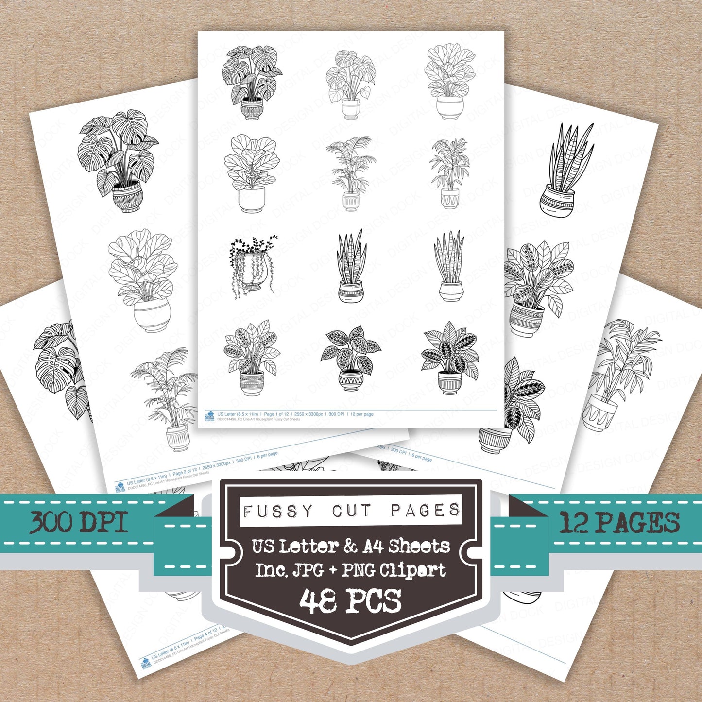 Line Art Houseplant Fussy Cut Sheets (DDD014496)