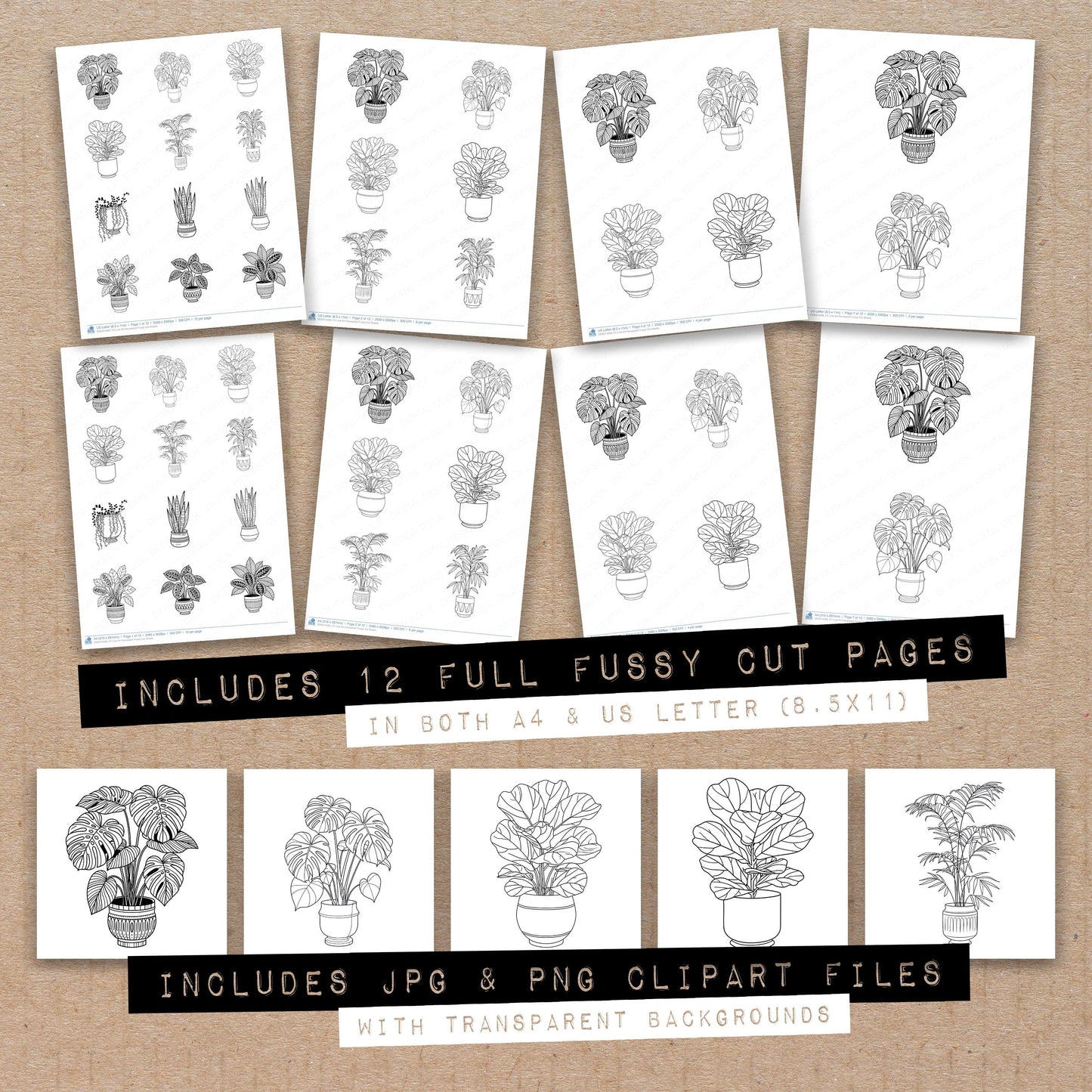 Line Art Houseplant Fussy Cut Sheets (DDD014496)