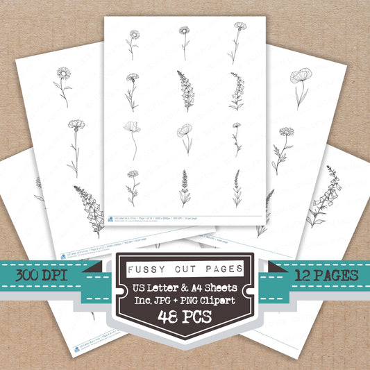 Line Art Wildflower Fussy Cut Sheets (DDD014497)