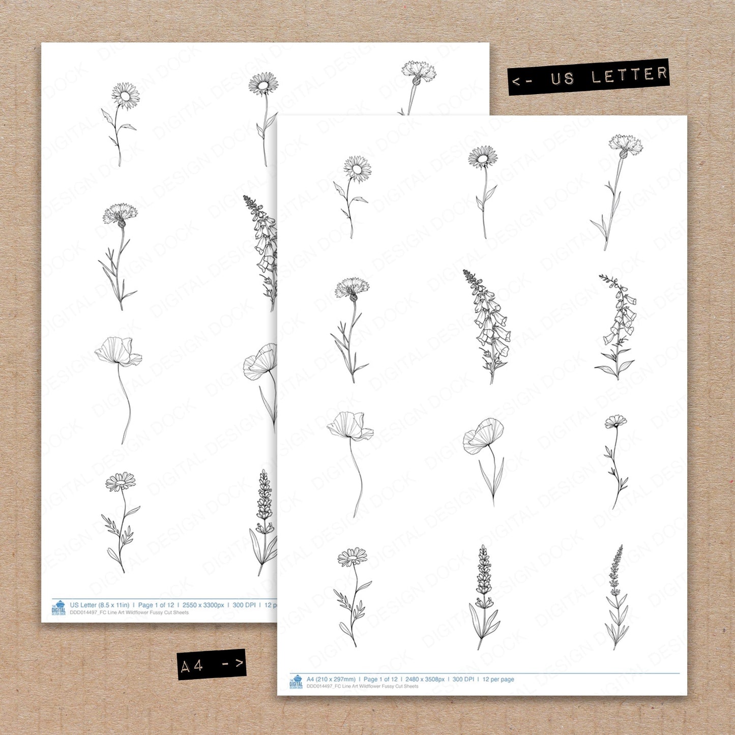 Line Art Wildflower Fussy Cut Sheets (DDD014497)
