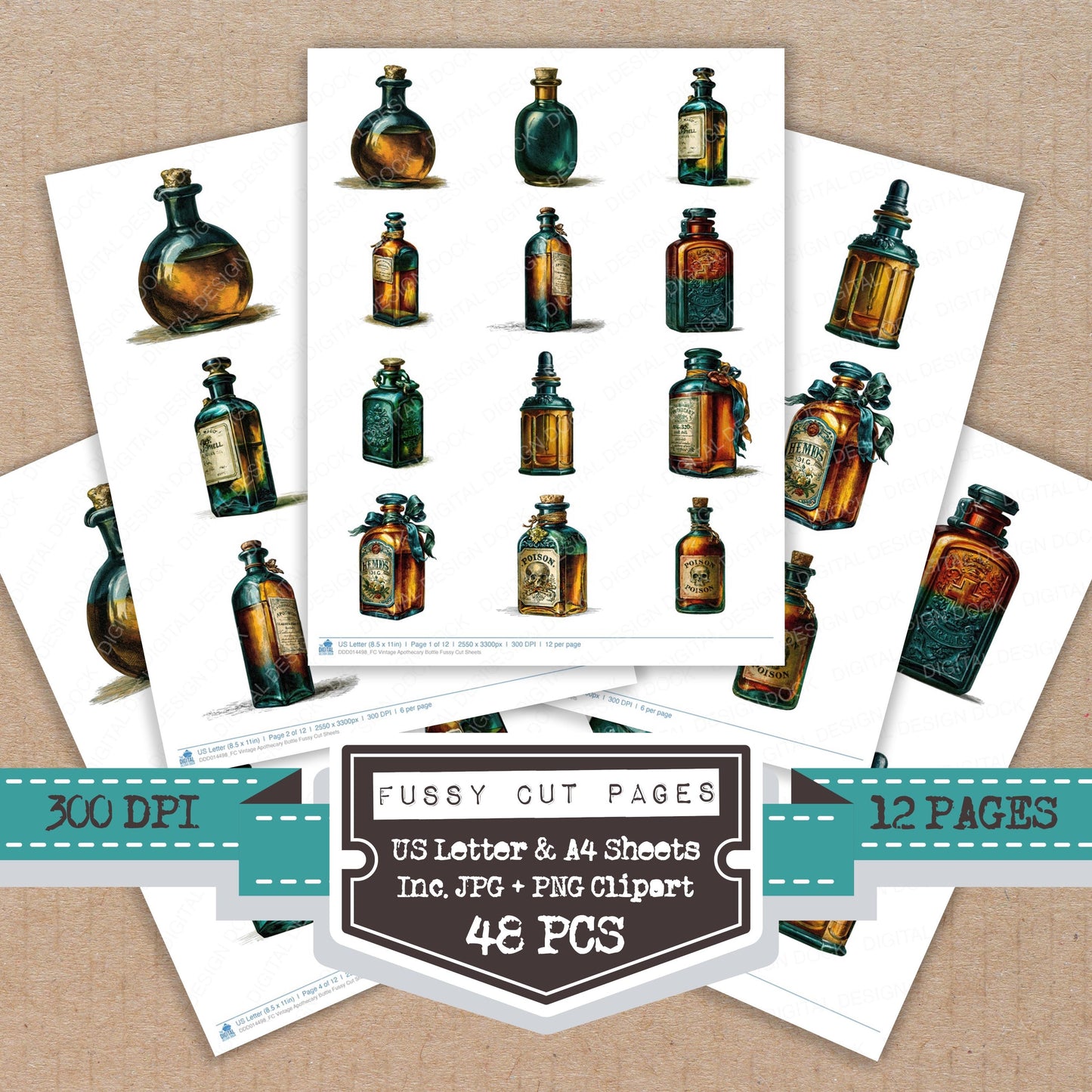 Vintage Apothecary Bottle Fussy Cut Sheets (DDD014498)