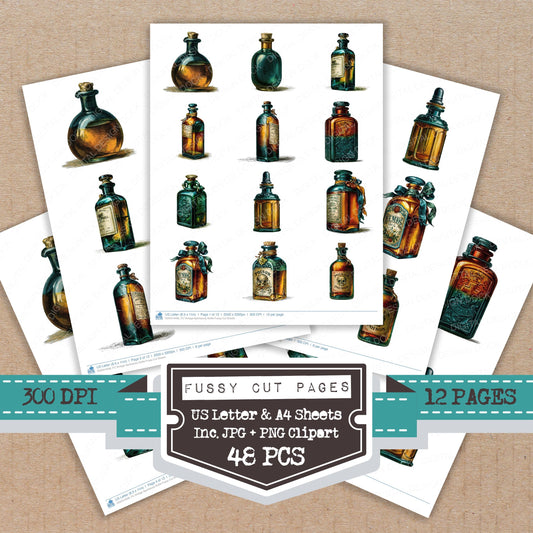Vintage Apothecary Bottle Fussy Cut Sheets (DDD014498)
