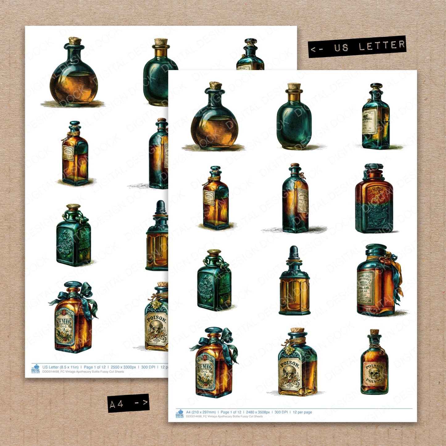 Vintage Apothecary Bottle Fussy Cut Sheets (DDD014498)