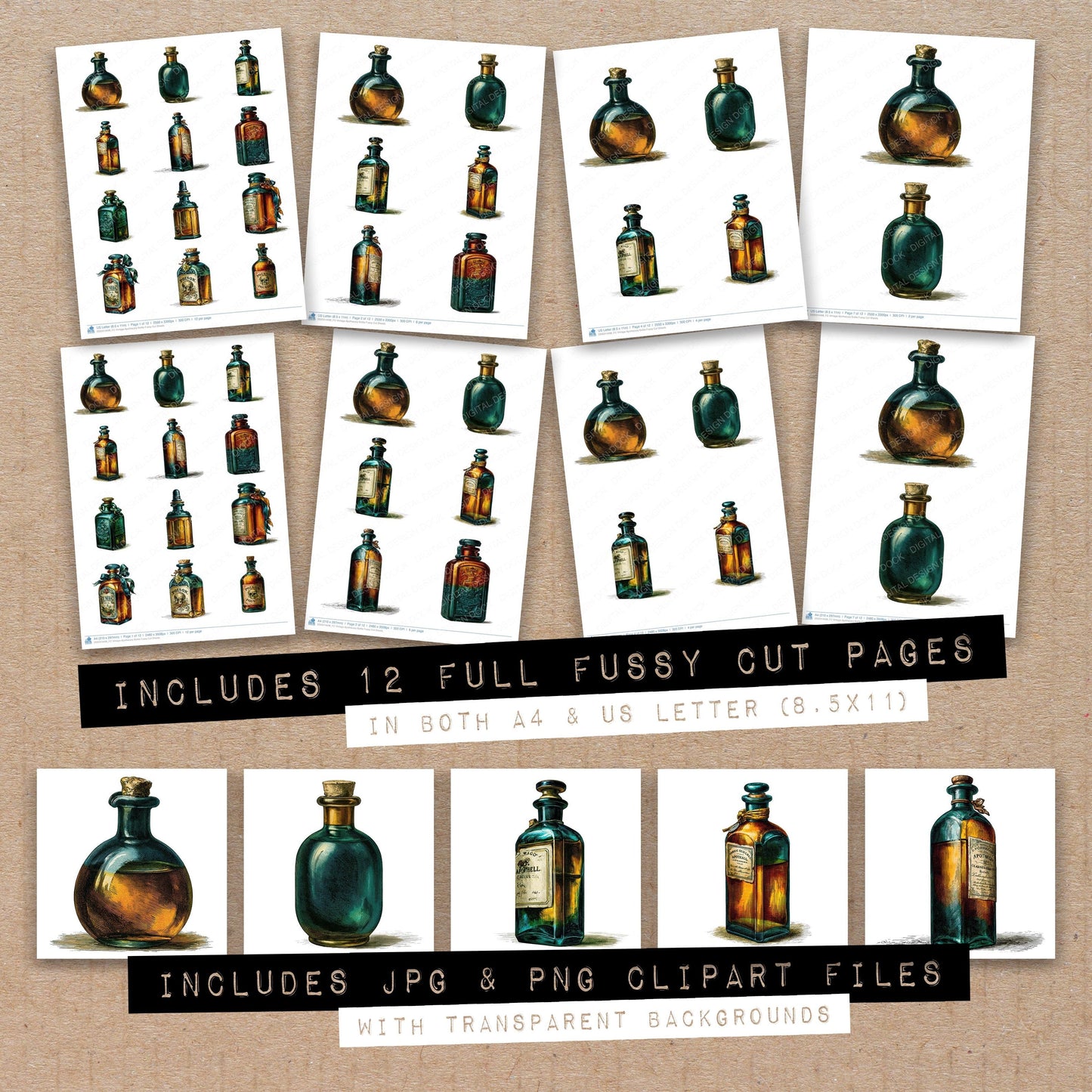 Vintage Apothecary Bottle Fussy Cut Sheets (DDD014498)