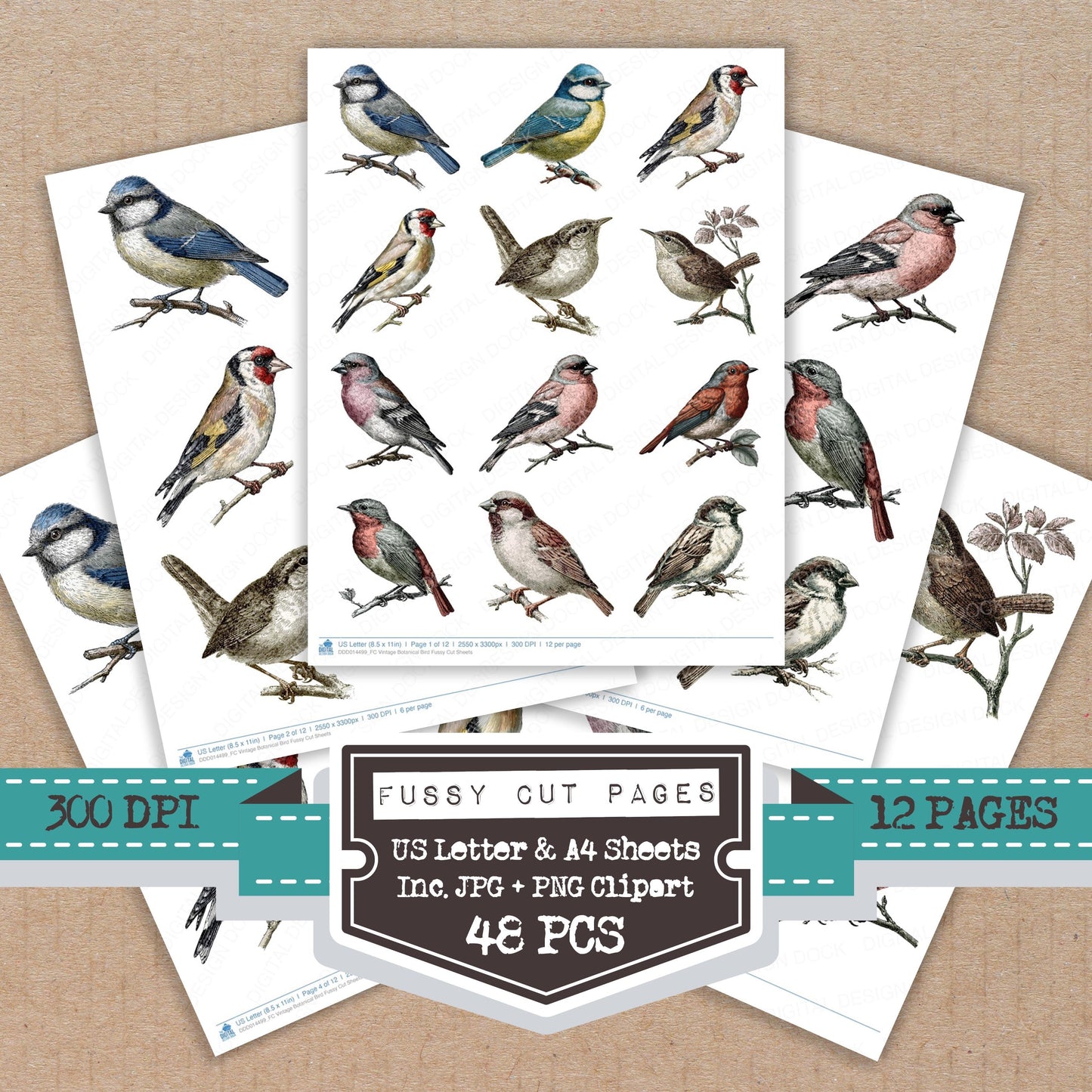Vintage Botanical Bird Fussy Cut Sheets (DDD014499)