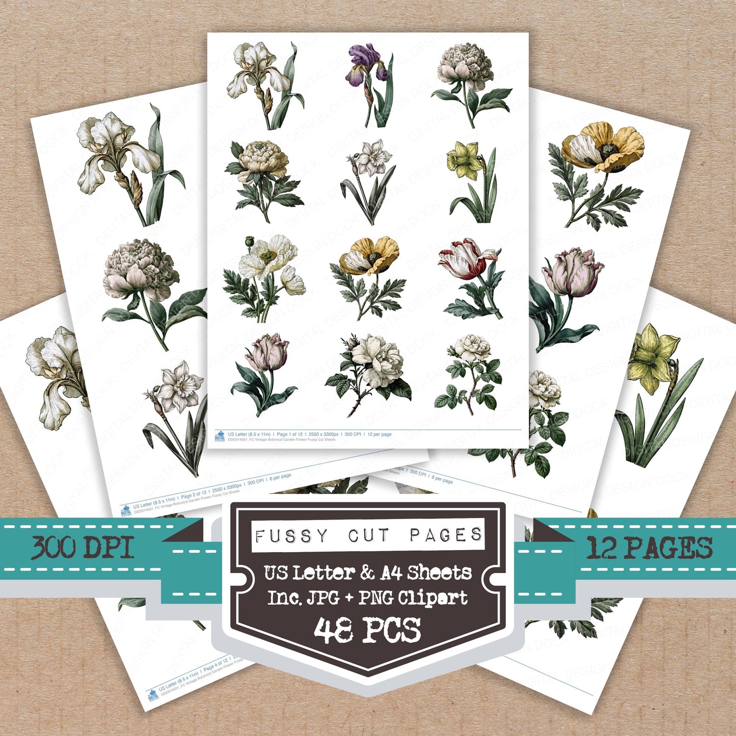 Vintage Botanical Garden Flower Fussy Cut Sheets (DDD014501)