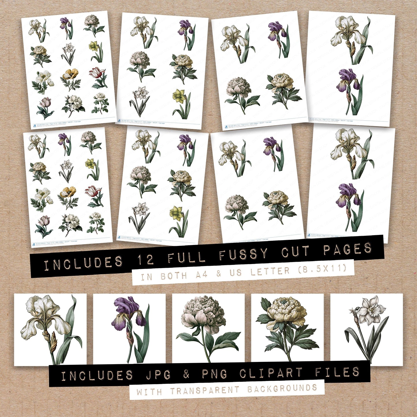 Vintage Botanical Garden Flower Fussy Cut Sheets (DDD014501)