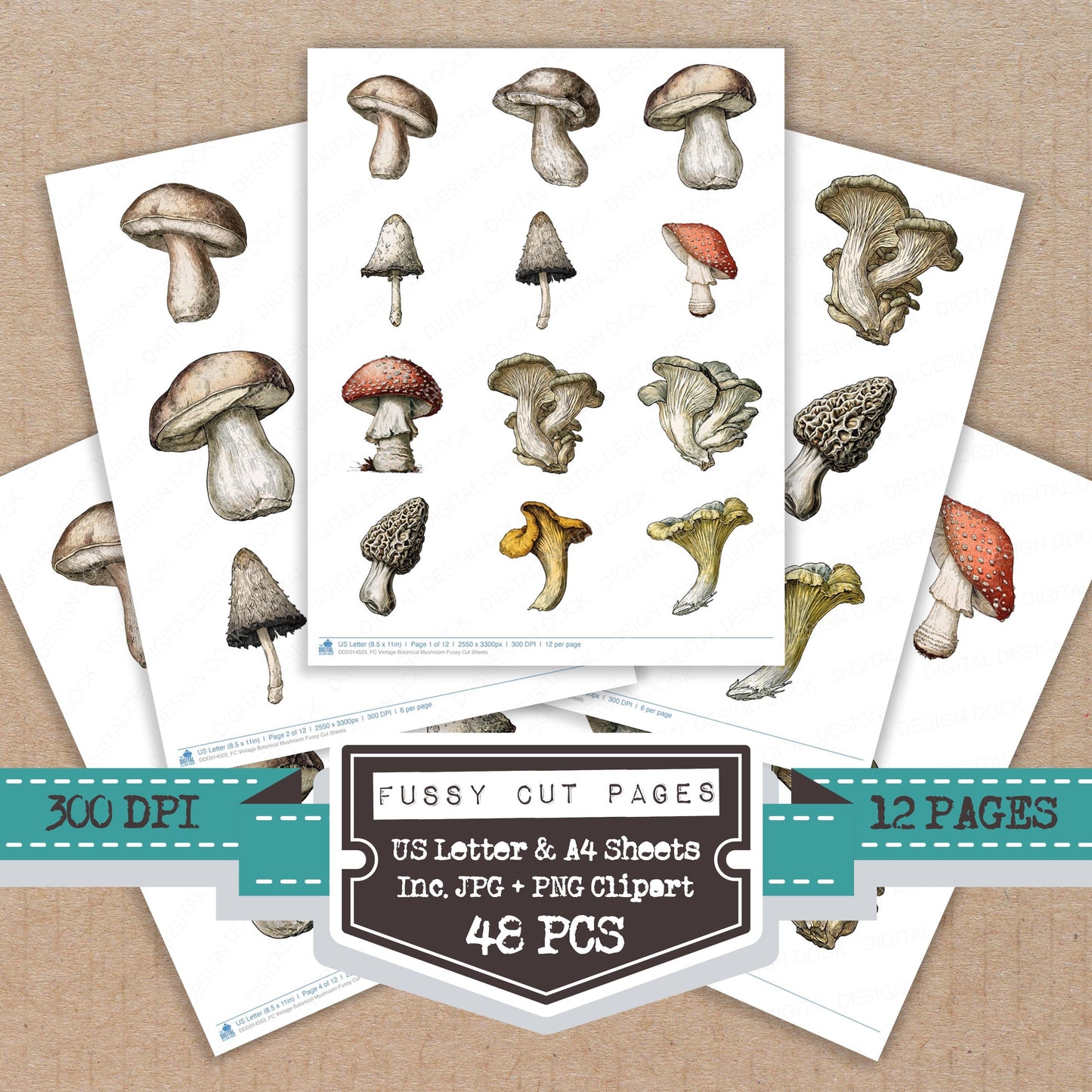 Vintage Botanical Mushroom Fussy Cut Sheets (DDD014503)