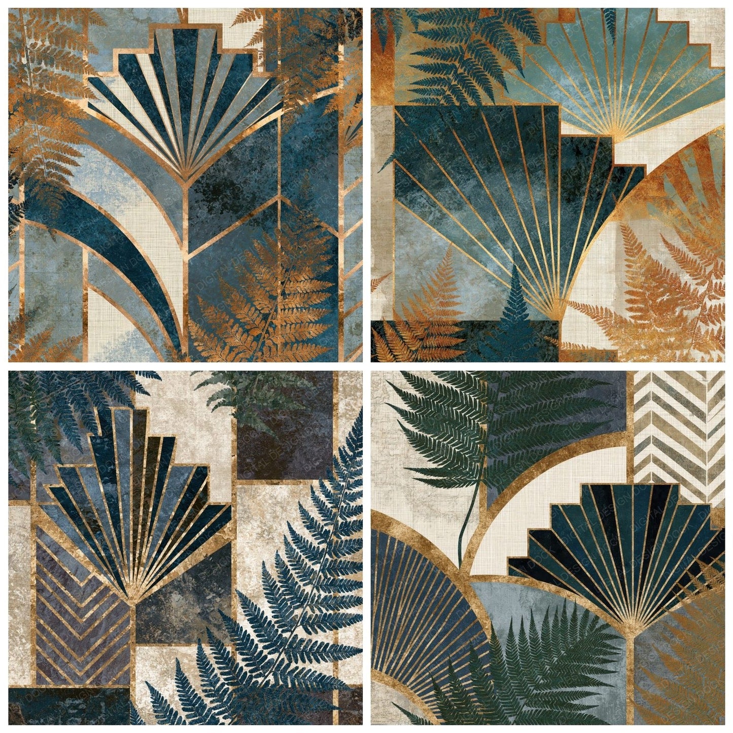 Art Deco Fossilised Ferns Linen Slate Digital Paper Pack (DDD014506)