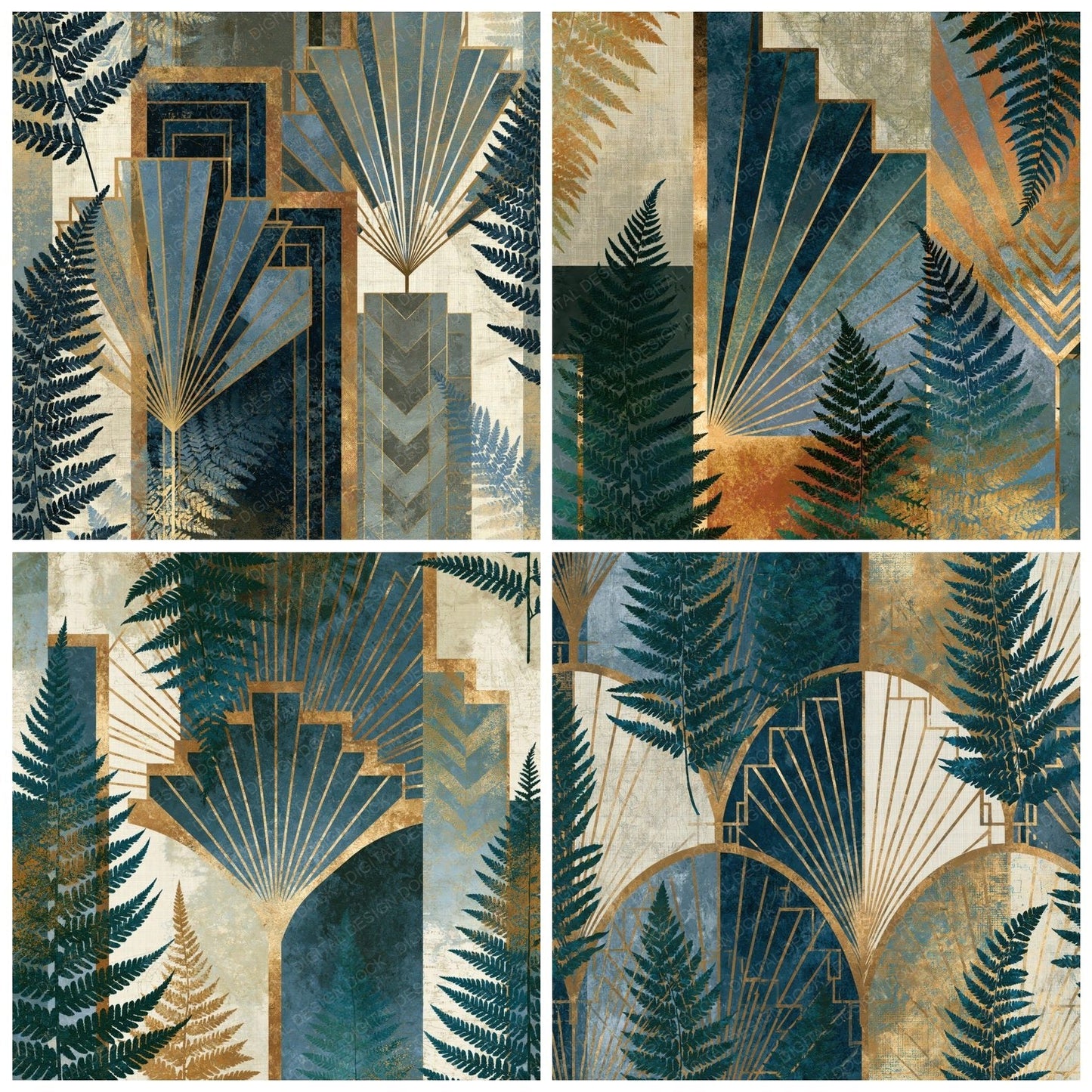 Art Deco Fossilised Ferns Linen Slate Digital Paper Pack (DDD014506)