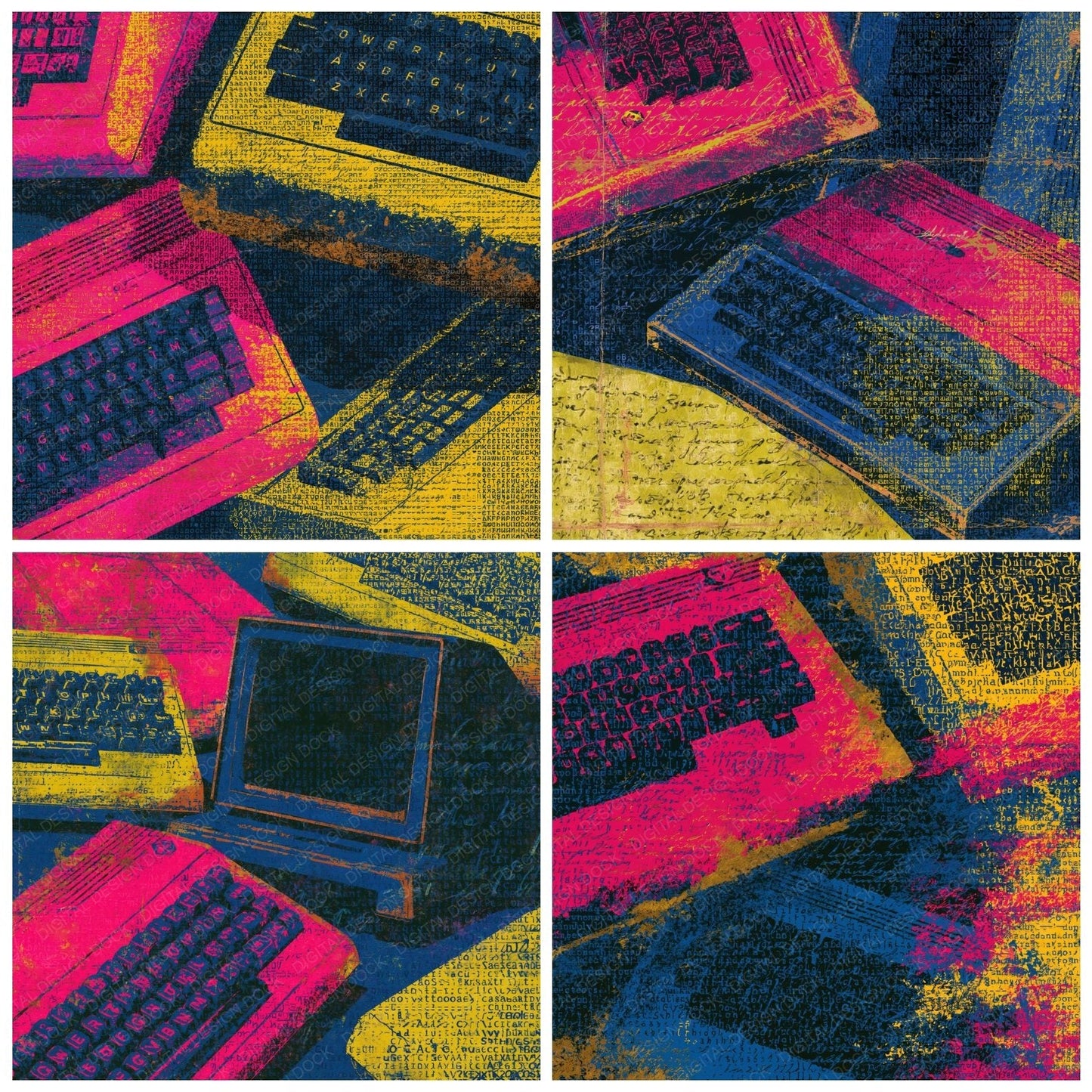 ASCII Commodore 64 Pink Yellow Navy Digital Paper Pack (DDD014507)