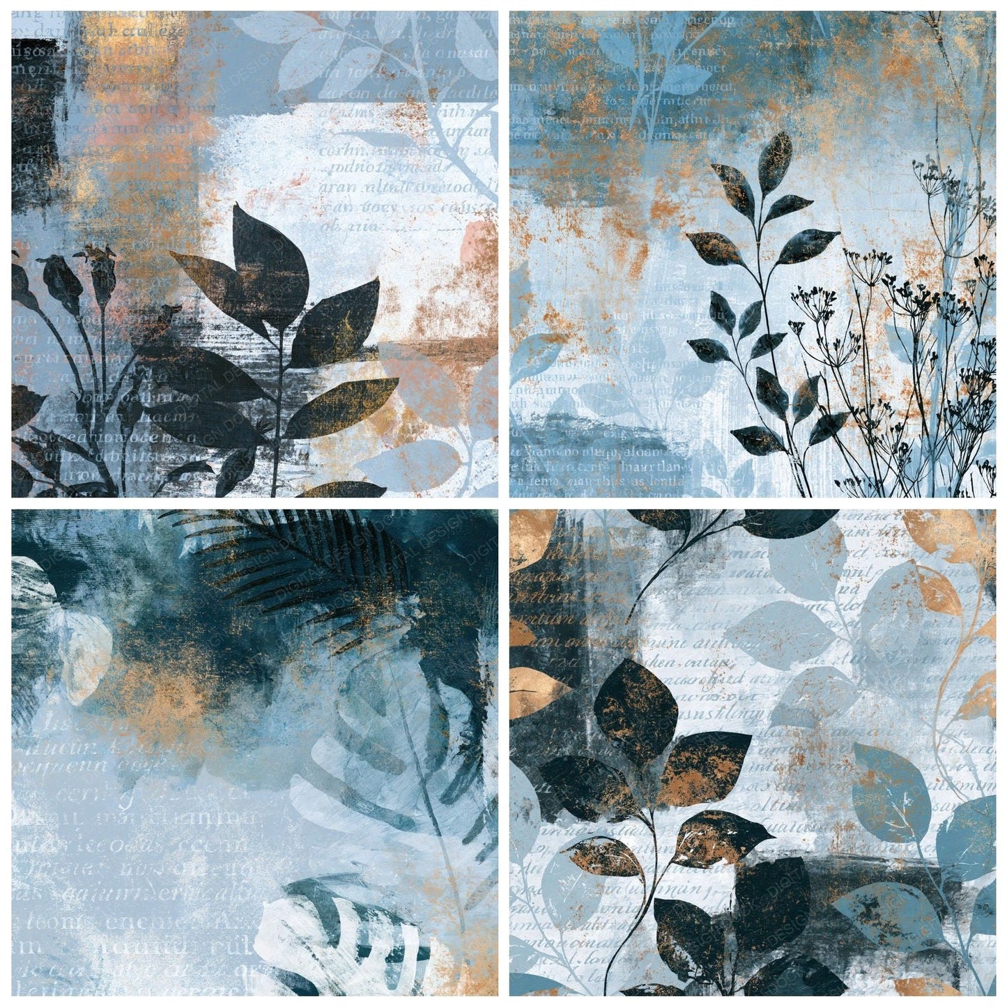 Bohemian Icy Blue Charcoal Texture Digital Paper Pack (DDD014510)