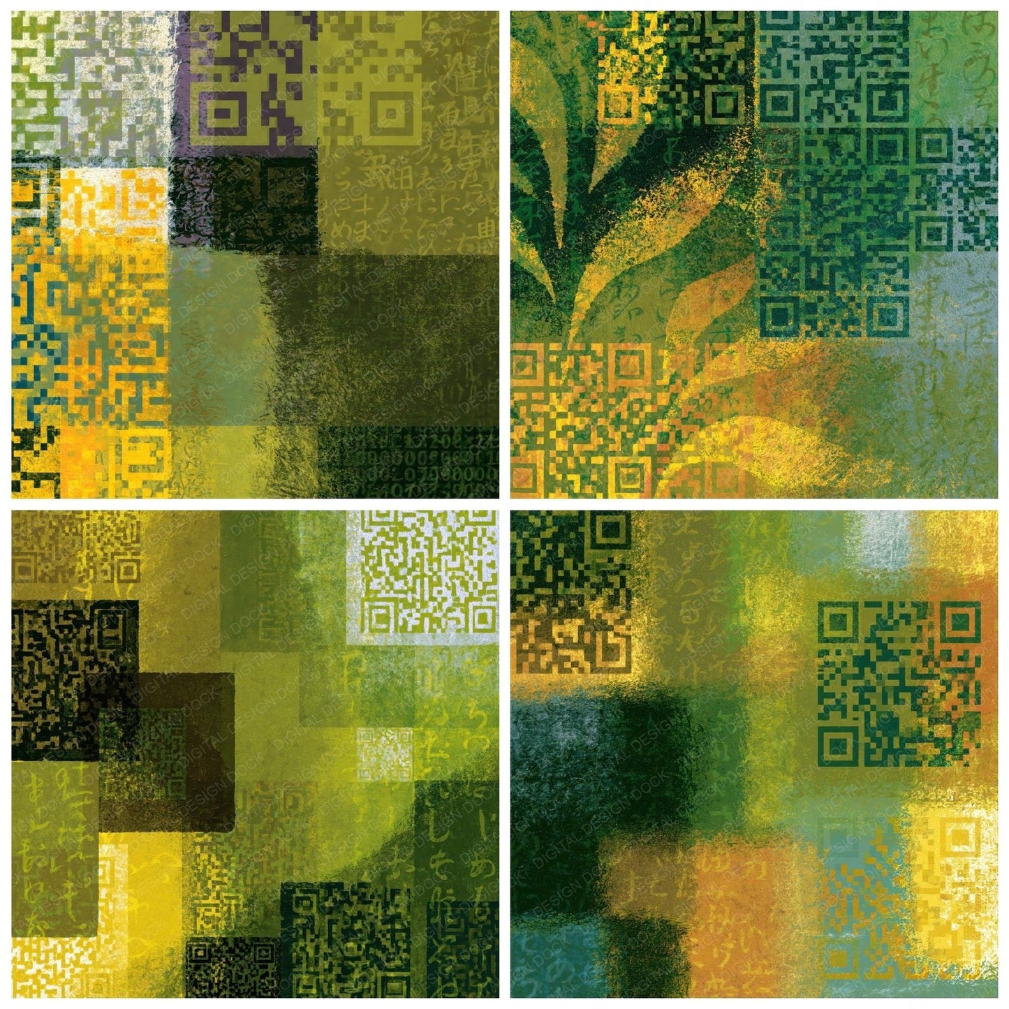 Drypoint QR Code Olive Chartreuse Digital Paper Pack (DDD014512)